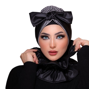 Turban & Scarf Headband tied bow crepe material * leather -Smile Turbans - 563