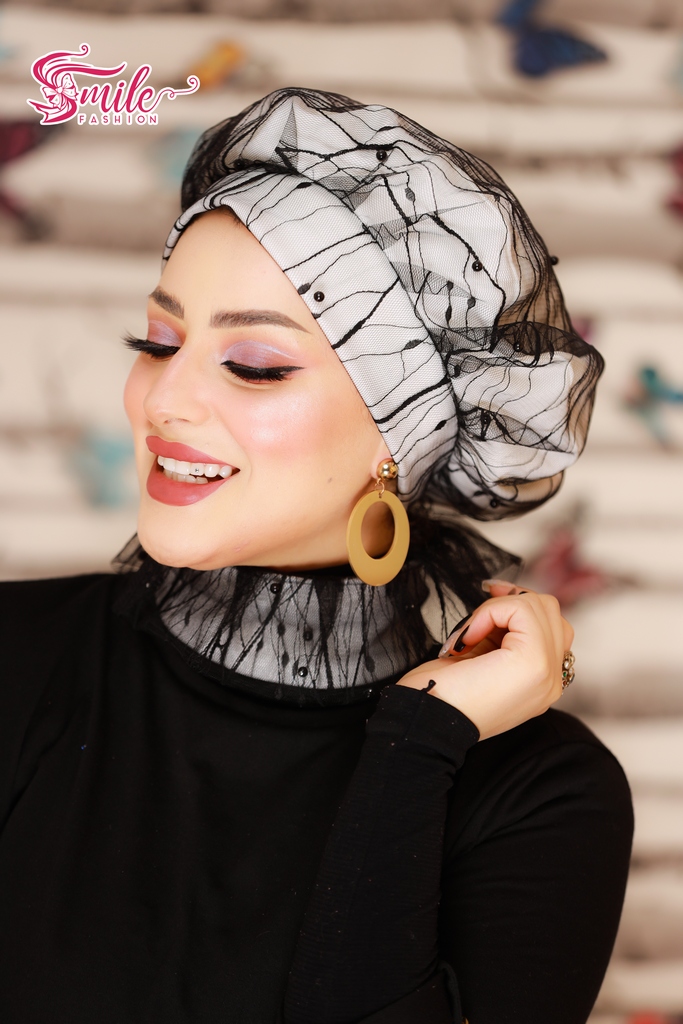 Beret & Scarf Beret tulle with crepe Tulle - Smile Turbans - 640