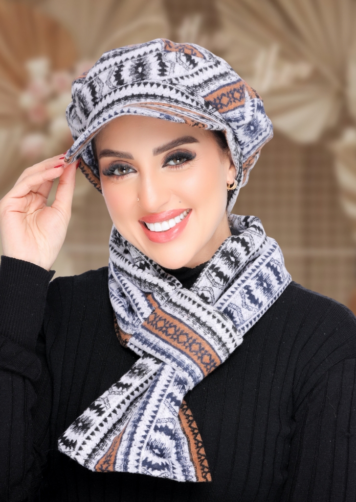 Beret & Scarf Cap wool - Smile Turbans - 2126