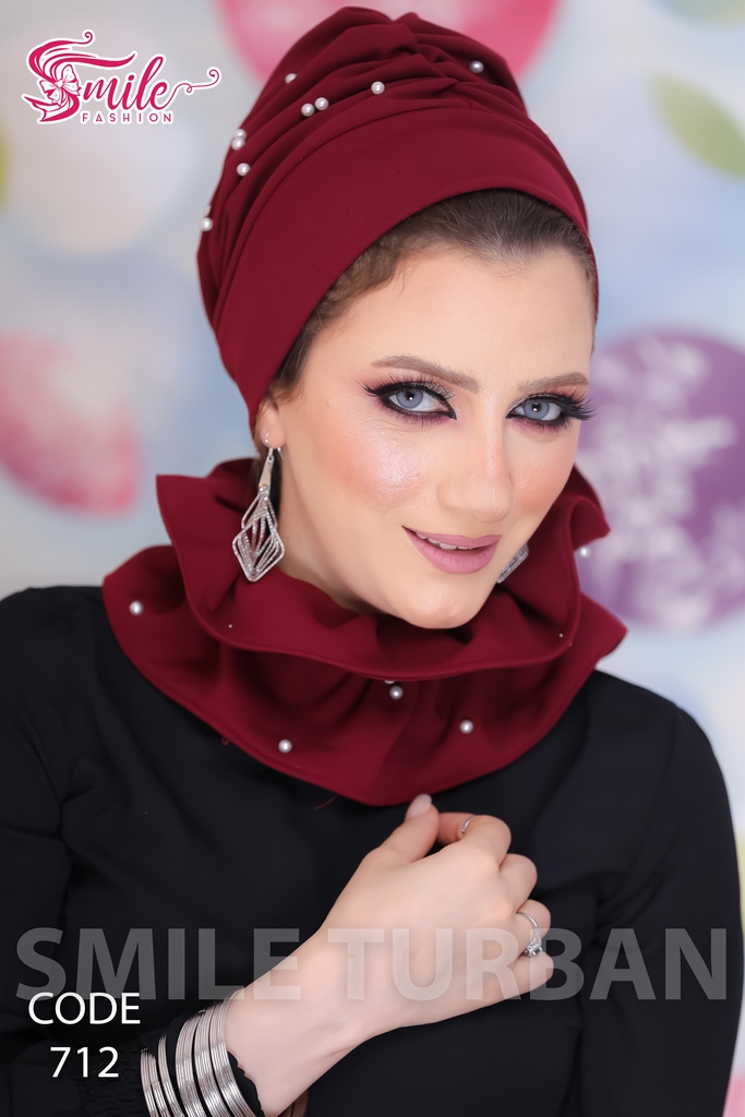 Turban  & Scarf Darbieh, one piece with a blue one crepe - Smile Turbans - 712